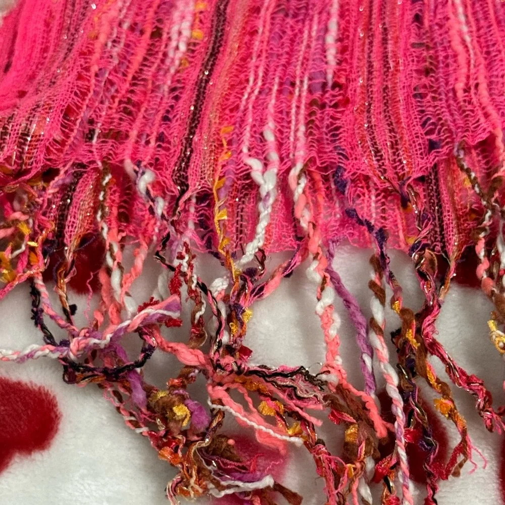 1 White Knit Scarf & Gold Threading + 1 Pink knit Scarf with Multicolor Accents!